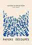 Poster with blue organic cutout shapes on beige background and text "Galerie d’Exposition, Paris, France".
