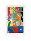 Farverig Henri Matisse-plakat med abstrakte blomsterformer og grønne blade på geometrisk baggrund