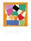 Plakat med Henri Matisse 'The Snail' og farverige abstrakte papirformer på orange baggrund.
