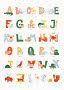 Póster colorido del alfabeto de animales con letras A-Z e ilustraciones tiernas sobre fondo blanco