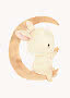 Watercolor rabbit sitting on a crescent moon, holding a small star