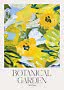 Poster con dipinto astratto di papaveri gialli e foglie verdi, testo "Botanical Garden Yellow Poppy"