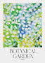 Poster botanico astratto con pennellate verdi, blu e gialle e forme bianche, testo: Botanical Garden Ryegrass