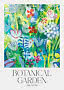 Farverig botanisk plakat med abstrakte blomster og tulipaner i grønne, blå, gule og pink nuancer