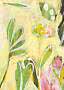 Abstract floral painting in yellow, green and pink tones with bold brushstrokes