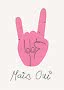 Illustration einer rosa Hand im Rockzeichen mit dem Schriftzug „Mais Oui“ darunter