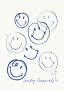 Faccine smiley blu disegnate a mano su sfondo chiaro con la scritta "Smiley Originals"