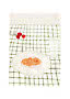 Illustration of a plate of pasta on a checkered tablecloth with cherries and a glass