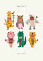 Ilustración de seis niños con disfraces de animales: jirafa, búho, pájaro, león, cocodrilo y tigre.