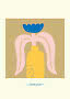 Poster astratto con pianta stilizzata rosa, gialla e blu su sfondo beige