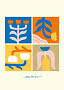 Poster grafico con quattro riquadri floreali colorati e la scritta "follow the sun" in basso