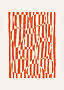 Abstrakt poster med orange lodräta ränder och organiska blomformer på krämfärgad bakgrund