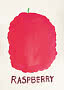 Hand-painted illustration of a large red raspberry with the word "RASPBERRY" below