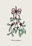 Illustrazione di vischio con fiocco rosa e scritta "Merry Kissmas"