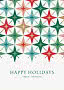 Juleplakat med farverige stjerneornamenter og teksten "Happy Holidays, Strøget, Copenhagen"