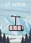 Illustration af gondolbane foran sneklædte bjerge med teksten ST. ANTON