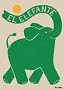 Groene geïllustreerde olifant met opgeheven slurf en tekst "El Elefante" op beige achtergrond