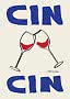 Illustration de deux verres à vin qui trinquent avec vin rouge et grand texte bleu CIN