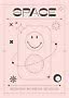 Poster rosa con scritta SPACE, faccina sorridente, sfera e forme a stella in stile rétro