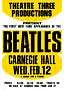 Gelbes Plakat für die Beatles in der Carnegie Hall am Mittwoch, 12. Februar, mit großer schwarzer Schrift.