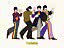 Ilustração dos Beatles com roupas coloridas inspiradas em Sgt. Pepper sobre fundo claro