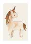Illustrazione ad acquerello di un unicorno crema con criniera marrone e oro glitter