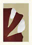 Abstraktes Poster mit bordeauxfarbenen Formen und weißen organischen Flächen auf Beige