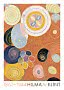 Abstrakcyjny plakat z kolorowymi spiralami i okręgami na pomarańczowym tle, Hilma af Klint