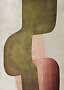 Art mural abstrait avec formes courbes en vert olive, rose et beige sur fond clair