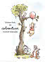 Winnie Puuh hängt an einem Ballon neben einem Baum, während Ferkel, I-Aah und Tigger zusehen.