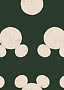 Donkergroen patroon met grote beige Mickey Mouse-silhouetten en stippen