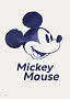 Donkerblauwe Mickey Mouse-illustratie met tekst op lichte achtergrond