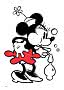 Minnie Mouse in rode rok blaast zeepbellen met een bellenblaas.