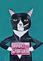 Illustrazione di gatto bianco e nero con sigaretta e cartello rosa con scritta "No Smoking"