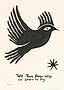 Sort, stiliseret fugl på beige baggrund med teksten "Take These Broken Wings and Learn To Fly"