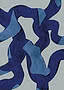 Flat ribbons of deep ultramarine on cool grey, with lighter cornflower facets catching where each band turns