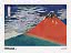Holzschnitt von Hokusai mit rotem Fuji unter blauem Himmel und weißen Wolken