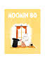 Ilustracja Moomin 80 z dwoma Muminkami przytulającymi się przy oknie, z kapeluszem i torebką