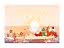 Illustration of Moomin characters and friends watching a sunset by the sea among flowers
