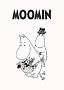 Logo Moomin nad rysunkiem dwóch Muminków, jeden z koszem owoców, drugi w kwiecistym kapeluszu