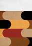 Arte da parete astratta con forme arrotondate in bianco, nero, beige, ocra e rosso scuro