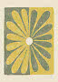 Abstraktes Blumenmotiv in Gelb und Salbeigrün mit geteiltem Hintergrund