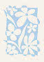 Illustration florale abstraite bleu clair et blanc avec grands pétales et feuilles