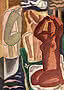 Abstract painting with three nude figures in warm earthy tones
