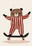 Illustration eines niedlichen Bären im gestreiften Outfit auf einem Skateboard