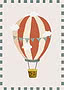 Illustration of a red and cream hot air balloon with small clouds and bunting on a light background