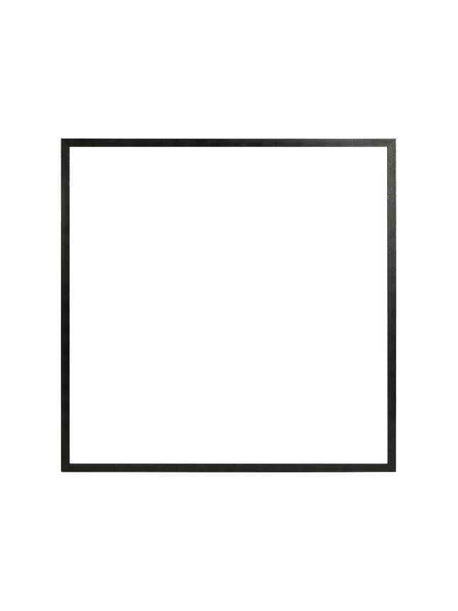 Cornice quadrata in nero vista frontalmente, con un passepartout bianco che incornicia l’apertura