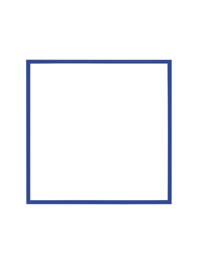 Cornice quadrata in blu vista frontalmente, con un passepartout bianco che incornicia l’apertura