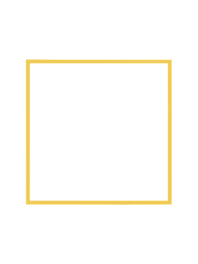 Cornice quadrata in giallo vista frontalmente, con un passepartout bianco che incornicia l’apertura