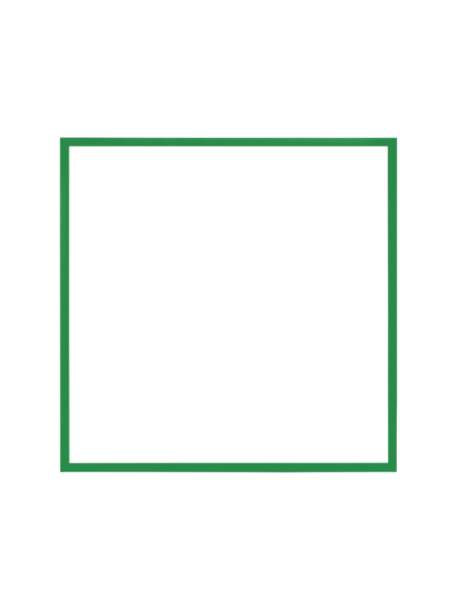 Cornice quadrata in verde vista frontalmente, con un passepartout bianco che incornicia l’apertura